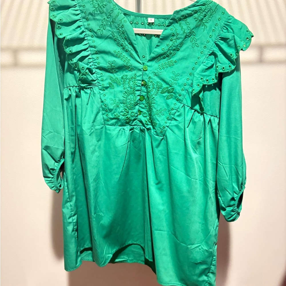 Green Embroidered Mini Dress